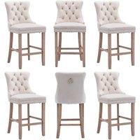 Modern Home Touch Romsey Set of 6 Velvet Kitchen Breakfast Barstools with Wooden Legs & Knocker Ring Back in Beige | Size: 6 Pack