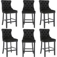 Modern Home Touch Romsey Set of 6 Velvet Kitchen Breakfast Barstools with Wooden Legs & Knocker Ring Back in Black | Size: 6 Pack