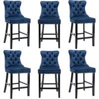 Modern Home Touch Romsey Set of 6 Velvet Kitchen Breakfast Barstools with Wooden Legs & Knocker Ring Back in Blue | Size: 6 Pack