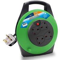 ExtraStar 4 Gang Heavy-Duty 13A 15M indoor Cable Reel in Green