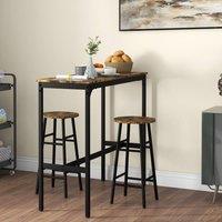 HOMCOM 3 Piece Bar Set, Industrial Kitchen & Chair Set Rustic Brown