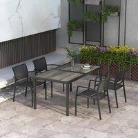 OUTSUNNY 5 Pieces Patio Dining Set with 4 Stackable Chairs in Grey