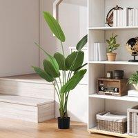 HOMCOM 160cm Artificial Bird of Paradise Plant with Flocking in Pot, Green
