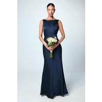 Coast Women's Satin V Back Maxi Bridesmaid Dress with Back Sash Detail in Navy | Size: 18