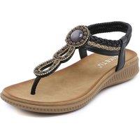 MODISHION Women's Boho Casual Rhinestone Beach Sandals in Black | Size: 7