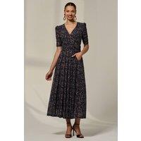 Jolie Moi Women's Ruched Sleeve Mesh Dress in Brown | Size: 16