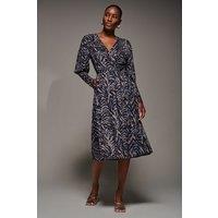 Jolie Moi Women's Mesh Long Puff Sleeve Wrap Midi Dress in Brown | Size: 18