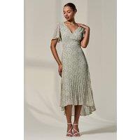 Jolie Moi Women's Floral Pleated Dip Hem Maxi Dress in Green | Size: 20