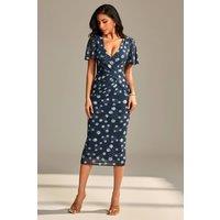 Jolie Moi Women's Mesh Short Sleeve Midi Dress in Navy | Size: 8