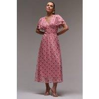 Jolie Moi Women's Layered Angel Sleeved Chiffon Maxi Dress in Pink | Size: 16