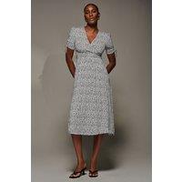 Jolie Moi Women's Jersey Tie Sleeve Wrap Front Midi Dress in White | Size: 12