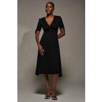 Jolie Moi Women's Jersey Tie Sleeve Wrap Front Midi Dress in Black | Size: 10