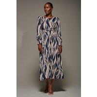 Jolie Moi Women's Jersey Belted Long Sleeve Maxi Dress in Navy | Size: 16
