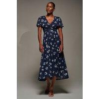 Jolie Moi Women's Mesh Short Sleeve Midaxi Dress in Dark Blue | Size: 10