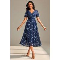 Jolie Moi Women's Flutter Sleeve Mesh Maxi Dress in Navy | Size: 18