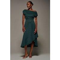 Jolie Moi Women's Draped Jersey Cowl Neck Midi Dress in Dark Green | Size: 12
