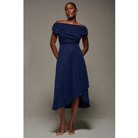 Jolie Moi Women's Draped Jersey Cowl Neck Midi Dress in Navy | Size: 12