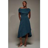 Jolie Moi Women's Draped Jersey Cowl Neck Midi Dress in Teal | Size: 8
