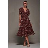 Jolie Moi Women's Chiffon Tie Back Detail Midi Dress in Burgundy | Size: 16