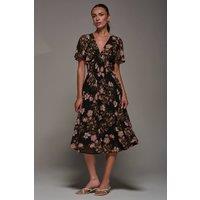 Jolie Moi Women's Chiffon Tie Back Detail Midi Dress in Black | Size: 16