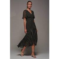 Jolie Moi Women's Chiffon Pleated Dip Hem Maxi Dress in Black | Size: 10