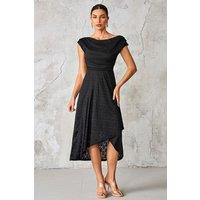 Jolie Moi Women's Textured Asymmetrical Draped Midaxi Dres in Black | Size: 16