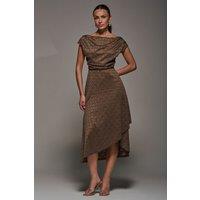 Jolie Moi Women's Textured Asymmetrical Draped Midaxi Dres in Brown | Size: 10