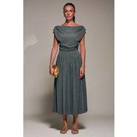 Jolie Moi Women's Asymmetric Neckline Midaxi Dress in Khaki | Size: 10