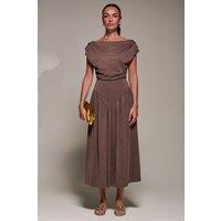 Jolie Moi Women's Asymmetric Neckline Midaxi Dress in Brown | Size: 8