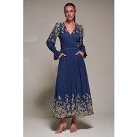 Jolie Moi Women's Mirrored Print Long Sleeve Mesh Maxi Dress in Navy | Size: 18