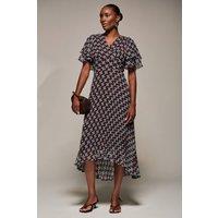 Jolie Moi Women's Angel Sleeve Pleated Chiffon Midaxi Dress in Dark Brown | Size: 12