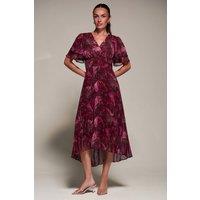 Jolie Moi Women's Angel Sleeve Pleated Chiffon Midaxi Dress in Burgundy | Size: 18
