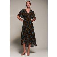 Jolie Moi Women's Angel Sleeve Pleated Chiffon Midaxi Dress in Brown | Size: 10