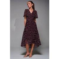 Jolie Moi Women's Chiffon Frill Sleeved Maxi Dress in Burgundy | Size: 10