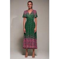 Jolie Moi Women's Mirrored Mesh Short Sleeve Midaxi Dress | Size: 16