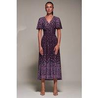 Jolie Moi Women's Mirrored Mesh Short Sleeve Midaxi Dress in Purple | Size: 18