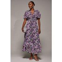 Jolie Moi Women's Chiffon Layered Sleeve Ruffle Hem Midaxi in Black | Size: 10