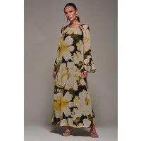 Jolie Moi Women's Chiffon Long Sleeve Shift Maxi Dress in Black | Size: 10