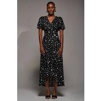 Jolie Moi Women's Angel Sleeve Mesh Frill Wrap Maxi Dress in Black | Size: 12