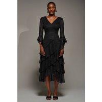 Jolie Moi Women's Ruffle Sleeve Tiered Mesh Midaxi Dress | Size: 16