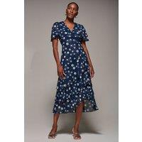 Jolie Moi Women's Angel Sleeve Ruffle Hem Mesh Midaxi Dress in Navy | Size: 16