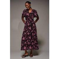 Jolie Moi Women's Chiffon Ruffle Sleeve Pleated Maxi Dress in Purple | Size: 10