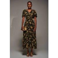 Jolie Moi Women's Chiffon Ruffle Sleeve Pleated Maxi Dress in Dark Brown | Size: 10