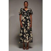 Jolie Moi Women's Chiffon Ruffle Sleeve Pleated Maxi Dress in Black | Size: 8