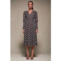 Jolie Moi Women's Puff Long Sleeve Jersey Midi Dress in Brown | Size: 8