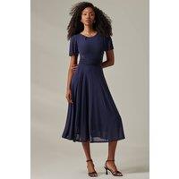 Jolie Moi Women's Plain Mesh Floaty Sleeve Midaxi Dress in Navy | Size: 14