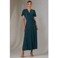 Jolie Moi Women's Angel Sleeve Wrapped Mesh Maxi Dress in Teal | Size: 12