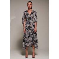 Jolie Moi Women's Frill Trim Mesh Maxi Dress in Black | Size: 18