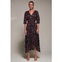 Jolie Moi Women's Frill Trim Mesh Maxi Dress in Dark Grey | Size: 12