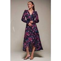 Jolie Moi Women's Ruffle Cuffed Sleeve Frill Mesh Maxi Dress in Navy | Size: 10